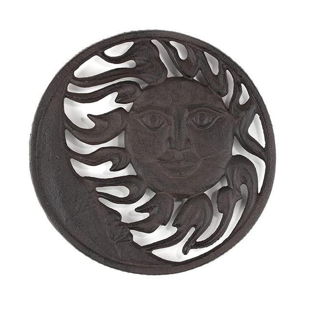 gasaré, Cast Iron Trivet, Metal Trivet, Decorative Sun and Moon, for Hot Dishes, Pots, Kitchen, Countertop, Dining Table, with Rubber Feet Caps, Solid Cast Iron, 8 Inch Large, Rustic Brown Finish