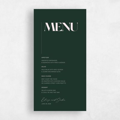 Dark Forest, Green Wedding Menu - Carlisle