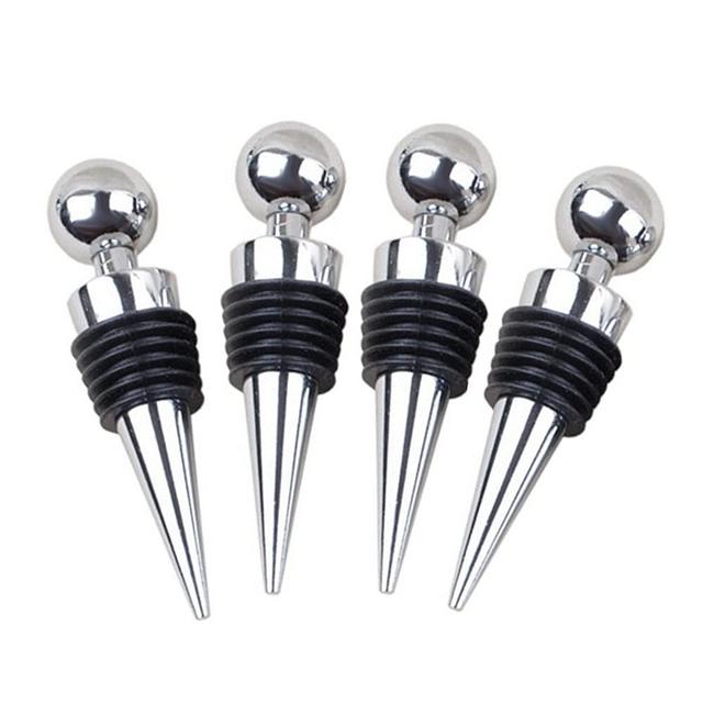 Wine Stopper Bottle Stopper - Stainless Steel Wine Saver, Reusable Wine Corks For Beverage, 4-Pack Silicone Wine Stopper For Gifts, Bar, Holiday Party, Wedding