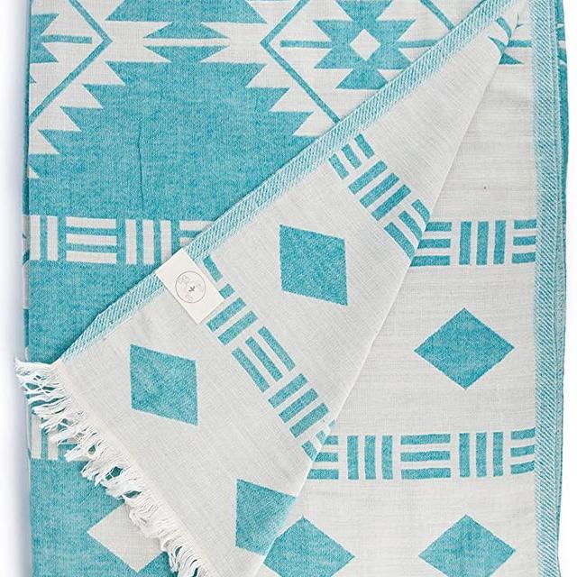 Bersuse 100% Cotton Belize XL Throw Blanket Turkish Towel - 75x90 Inches, Aqua