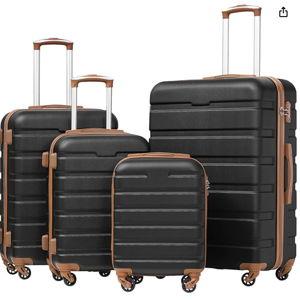 Coolife Luggage 4 Piece Set Suitcase Spinner Hardshell Lightweight TSA Lock. Color: Apricot Black