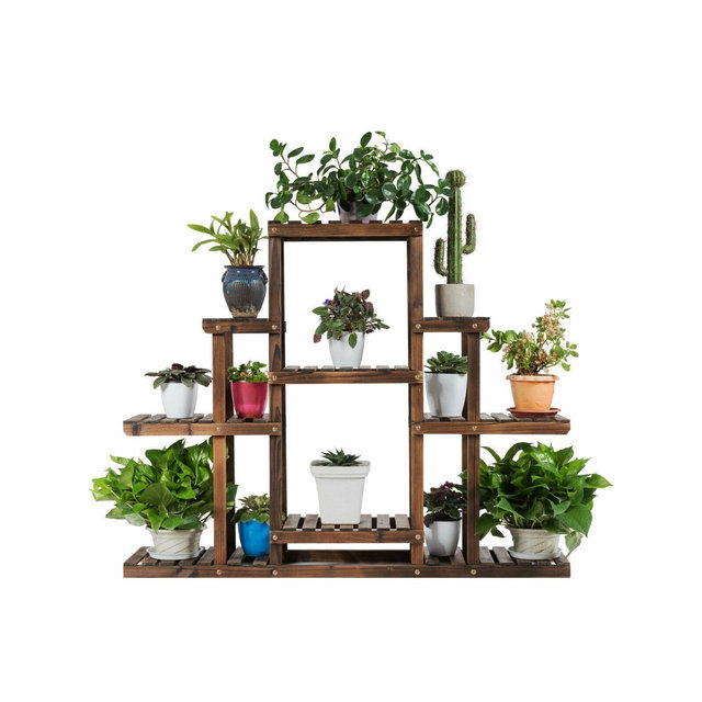 Costway 6-Tier Flower Wood Stand Plant Display Rack Multifunctional Storage Shelf