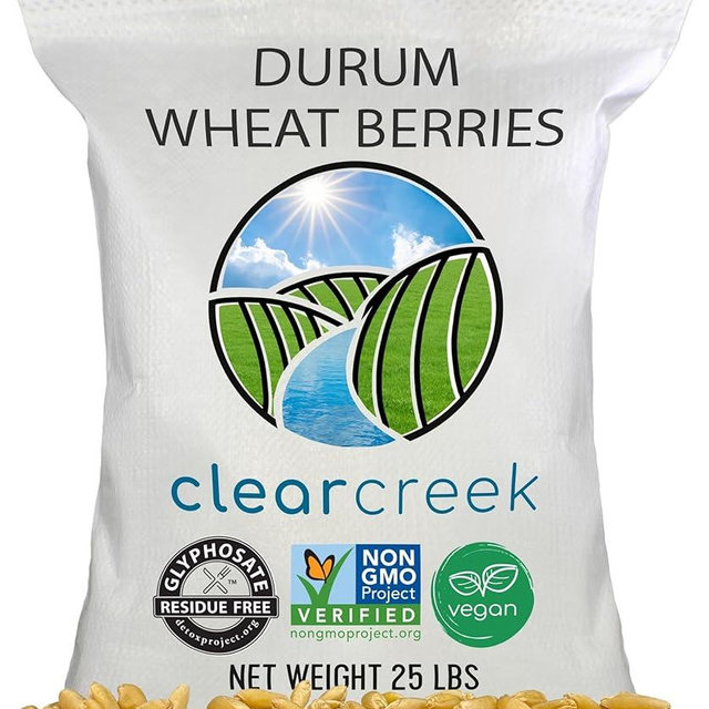 Clear Creek Certified Glyphosate Residue Free Durum Wheat Berries | 25 LBS | Whole Grains | Used to mill to Semolina Pasta Flour | North American Grown