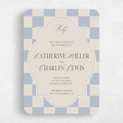 Blue Rounded Wedding Invitation - Sarlat Portrait