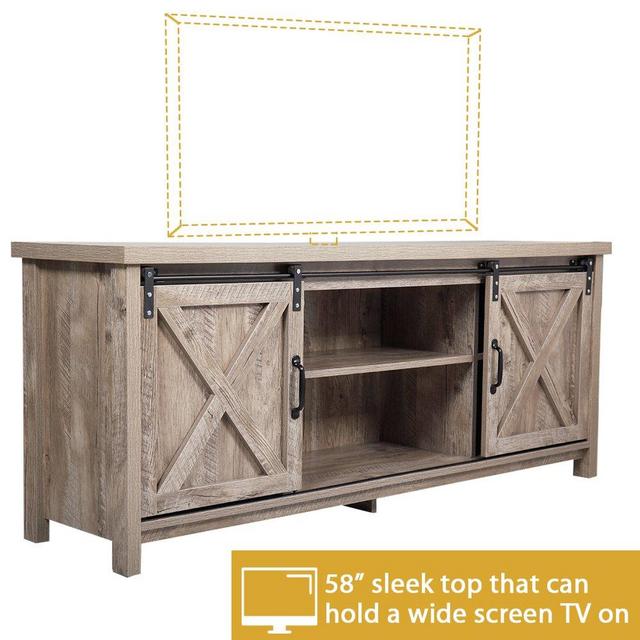 Jaxpety 58" Farmhouse Sliding Barn Door TV Stand for TVs up to 60", Television Stand Media Console for Living Room Bedroom, Rustic Gray