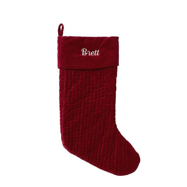 Channel Quilted Velvet Stocking, Red - Medium