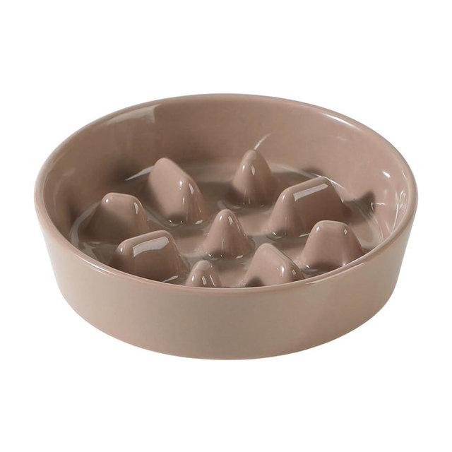 Havniva Ceramic 1.2 Cup Dog Bowl Slow Feeder, 7.3 inch Slow Pet Food Dish for Medium and Small Dog, Stop Bloat, Stop Bloat, Preventing Choking(Single Bowl, Brown Coffee)