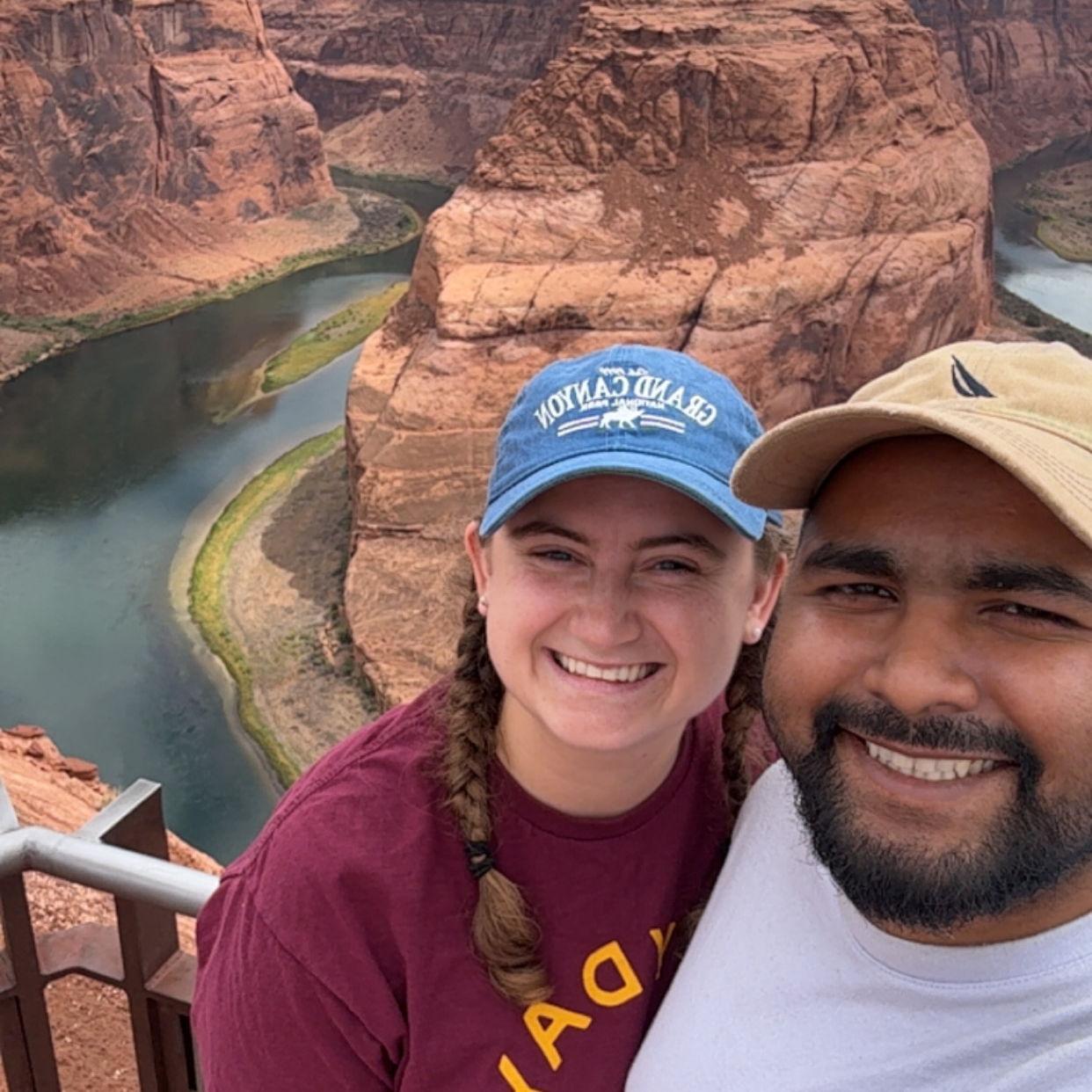 We both love traveling and have focused on seeing the US recently. Here, we are on a trip to see the Grand Canyon, Zion, and Bryce Canyon national parks. We stopped at Horseshoe Bend for a photo op!