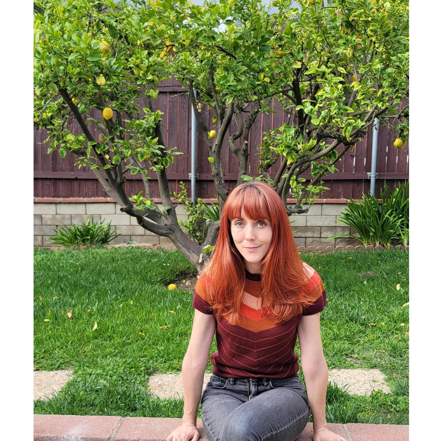 Erin in the back yard of the place we moved into in Altadena