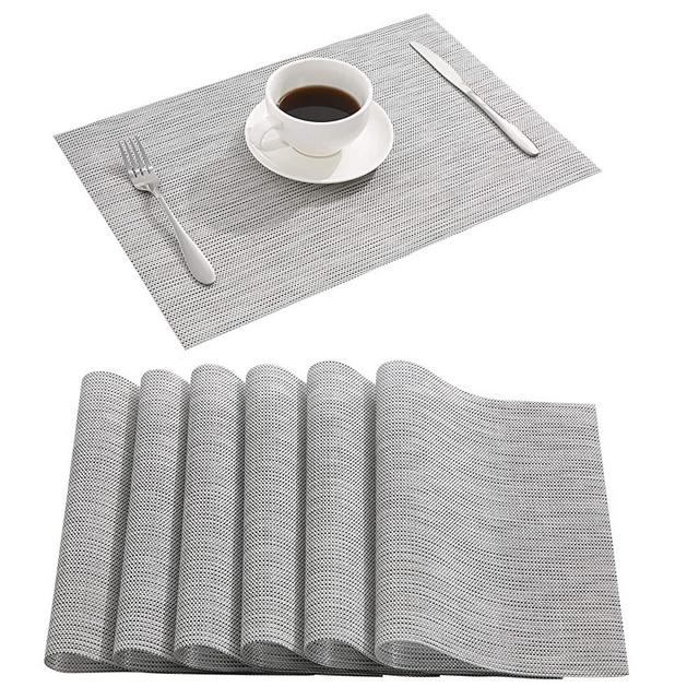 DOLOPL Placemats Grey Placemats Waterproof Placemat Set of 6 Crossweave Woven Vinyl Laminated Table Mat Easy to Clean Heat Resistant Wipeable Placemats for Dining Kitchen Table