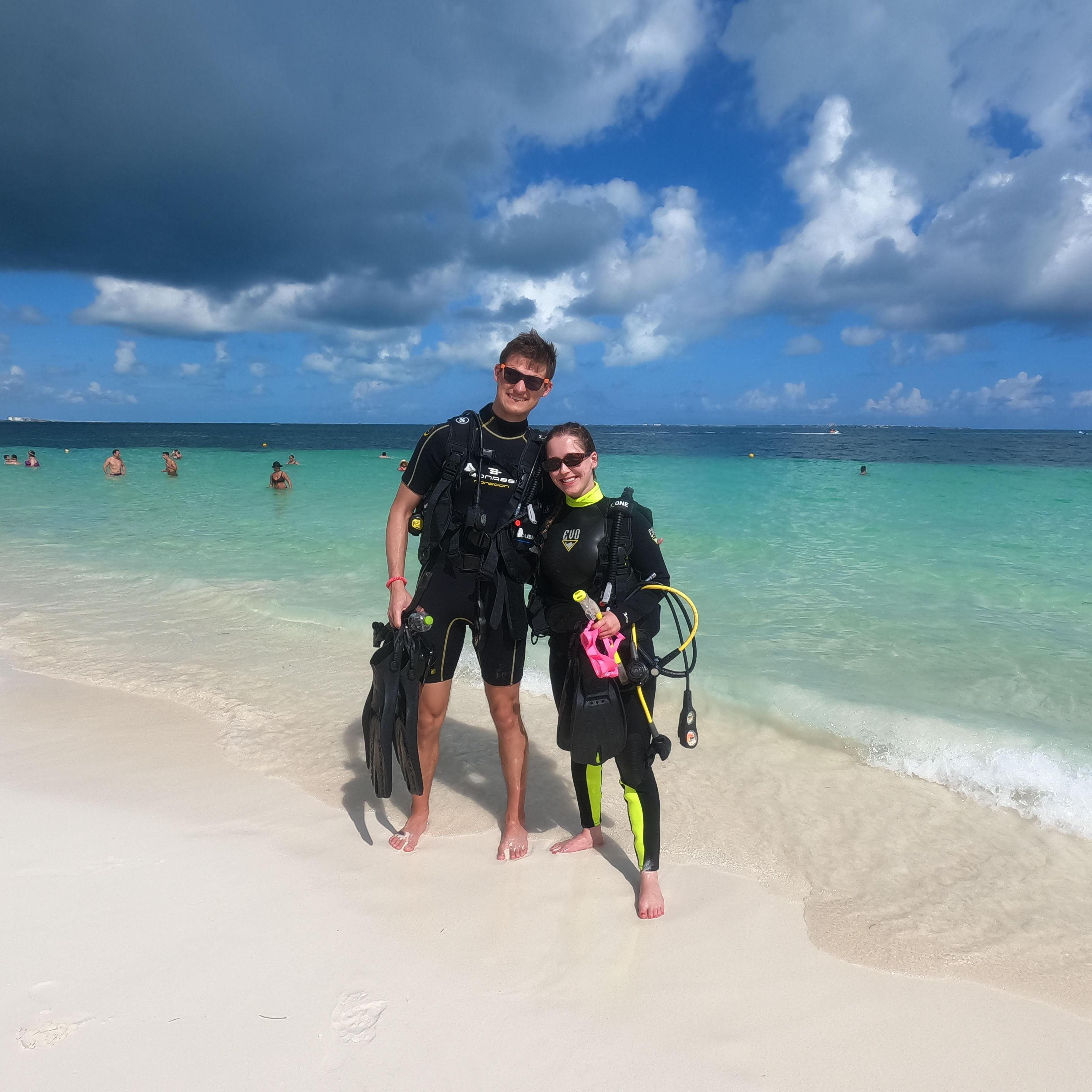 Adam's first dive in Cancun, Mexico