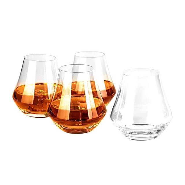 Clear Crystal Tulip-Shaped Whiskey Tasting Snifter Tumbler Glasses Gift Box, Set of 4
