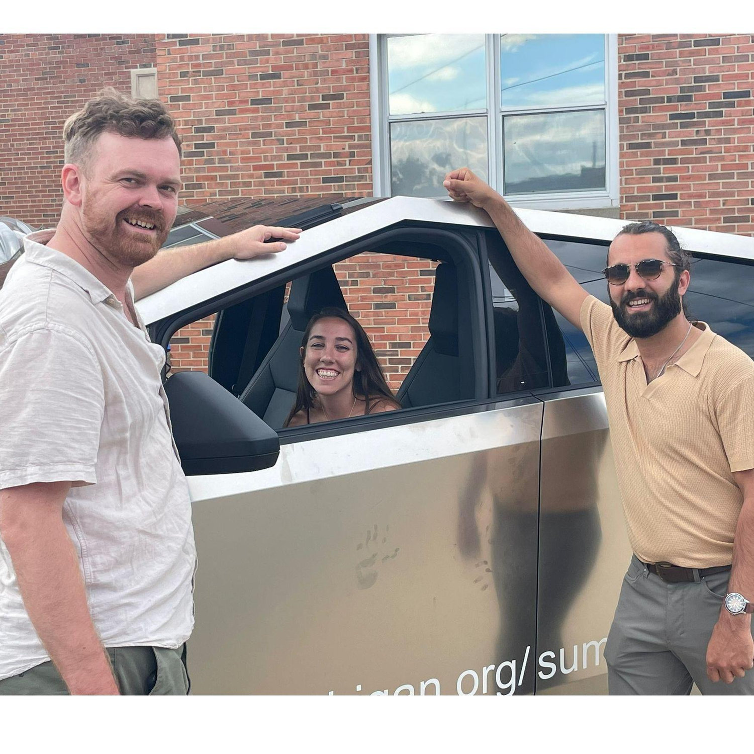 Test-triving Teslas while visiting Vincenzo (Jonathan's best man) in Ann Arbor, August 2024.