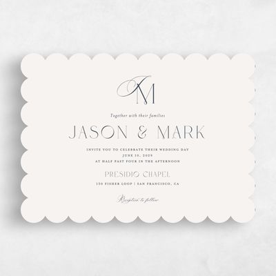 Beige Scalloped Wedding Invitation - Galiena Landscape