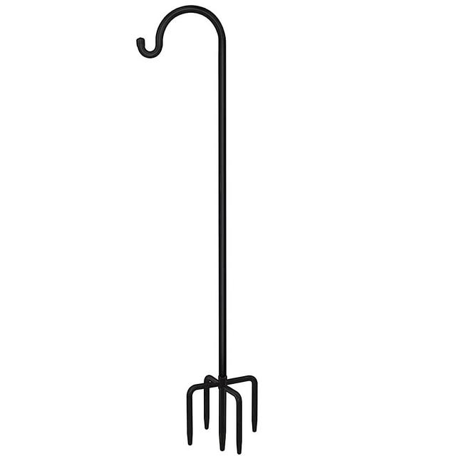 FEED GARDEN Adjustable Shepherds Hook Bird Feeder Pole with 5 Prongs Base, 76 Inch Tall Heavy Duty Outdoor Garden Poles for Hanging Bird Feeders, Plant Baskets, Black (1 Pack)