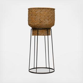 Hand-Woven Rattan Planter with Stand