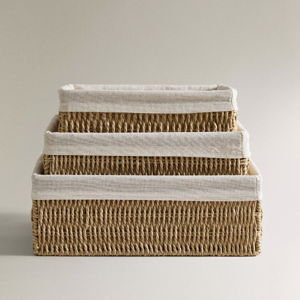 RECTANGULAR COTTON-LINED BASKET (Natural Color)