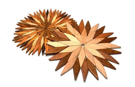 Set of 2 Large Handmade Wooden Trivets for Hot Dishes - Diameter 9"- Big Coasters and Hot Pads - Great Kitchen Gift Idea