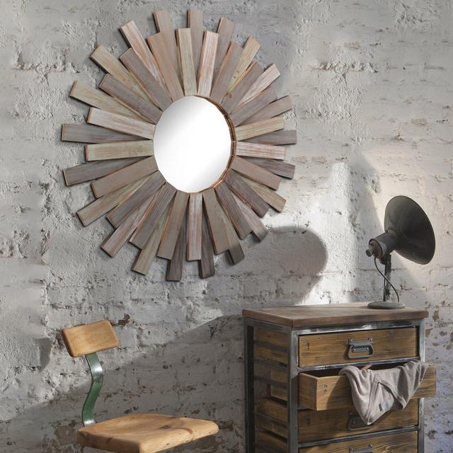 Swan Hill Wooden Sunburst Rustic Wall Mirror