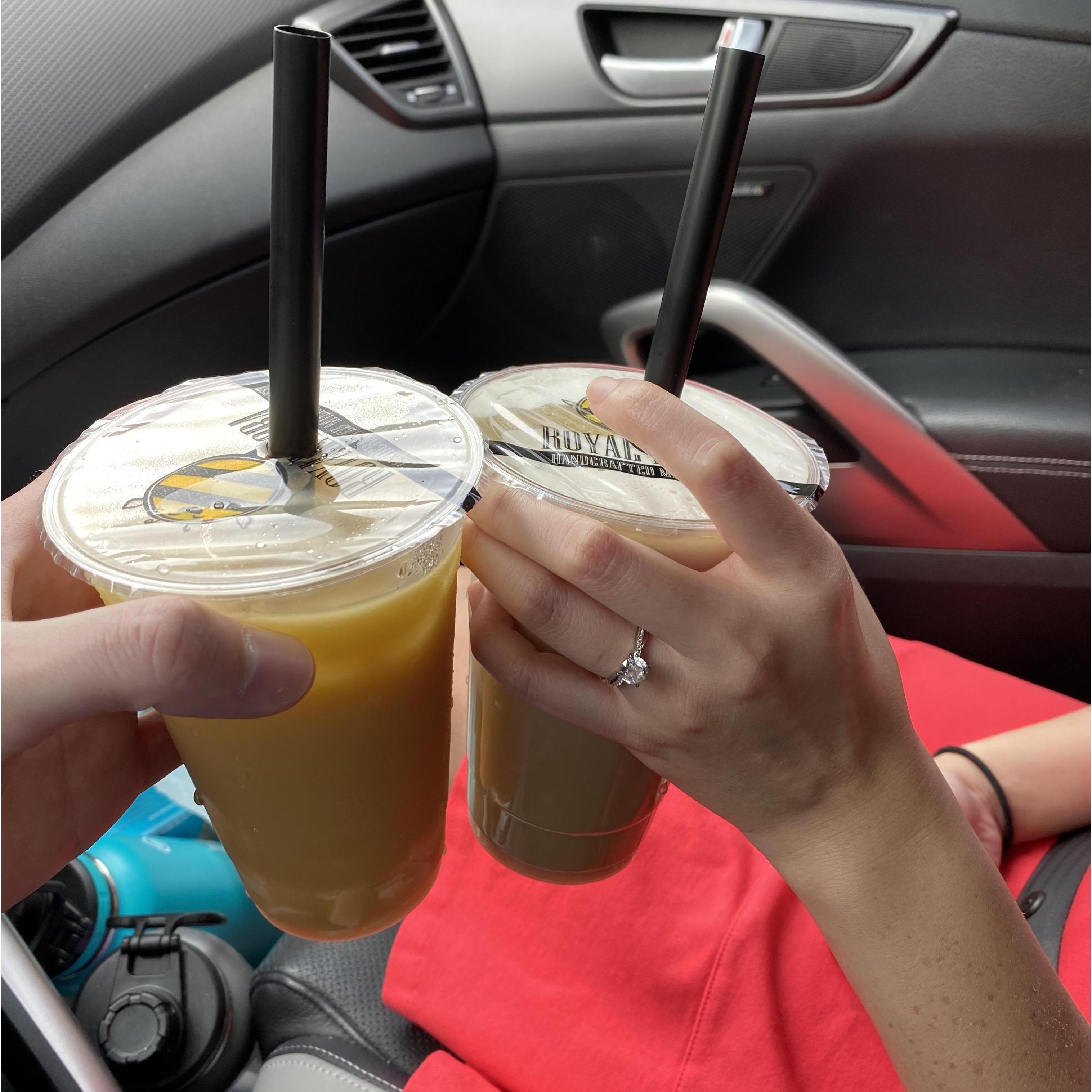 The boba toast after Jessica said, "Yes"