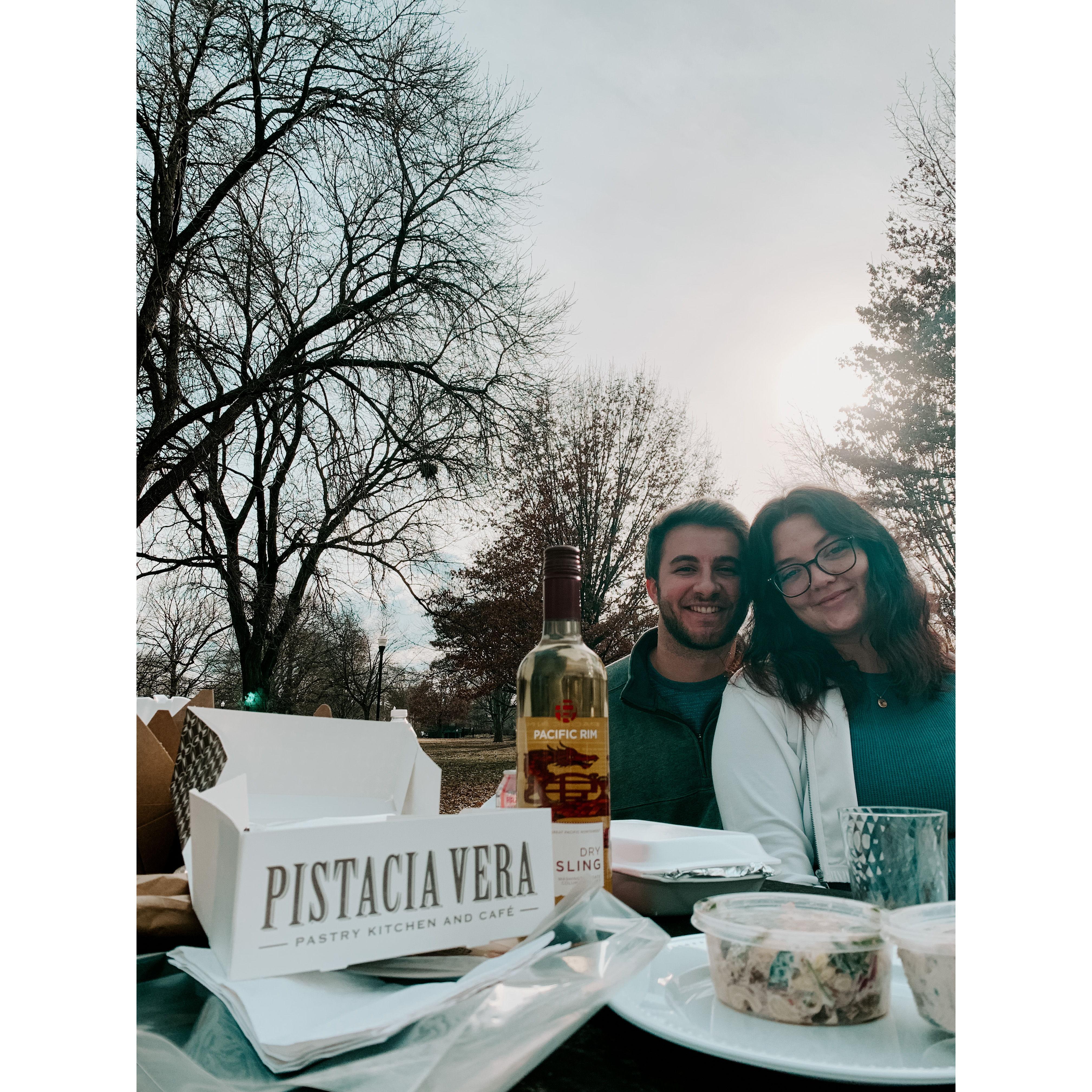 2023: Mary surprised David with a scavenger hunt date that took them all around German Village, resulting in an awesome picnic together