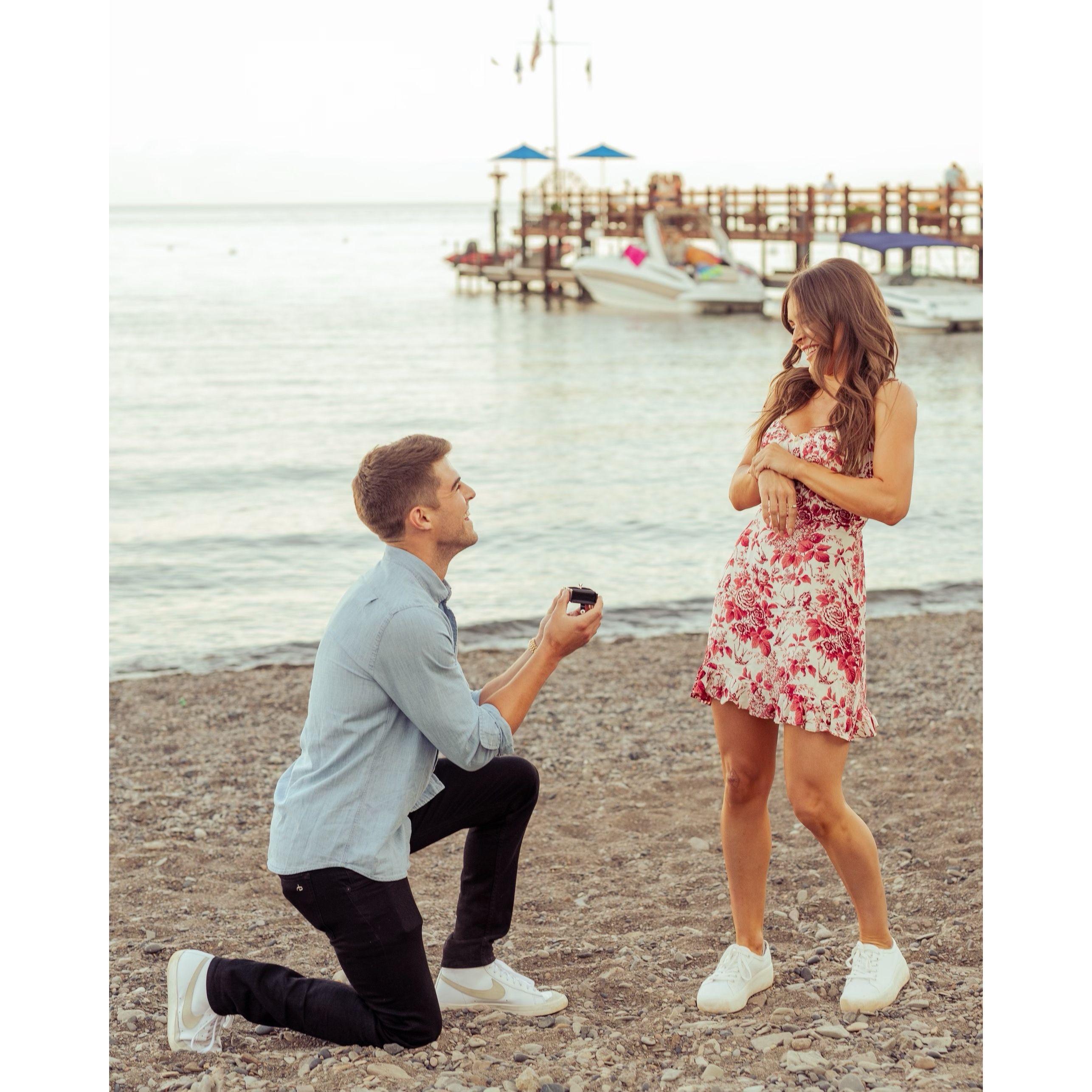 When Gent proposed on the beach in Tahoe in front of one of my favorite places in the world - Garwoods (the place I grew up going to with my family).