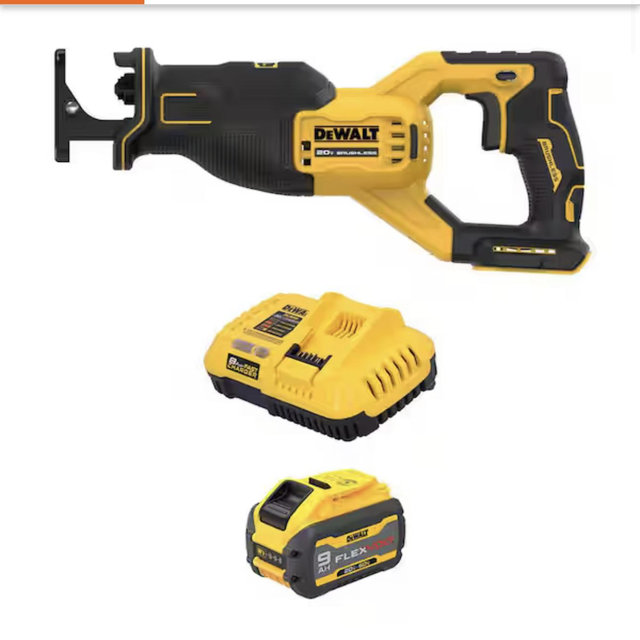 20V MAX Lithium-Ion Cordless Brushless Reciprocating Saw with 20V/60V MAX flexvolt 9.0 Ah Battery and Charger