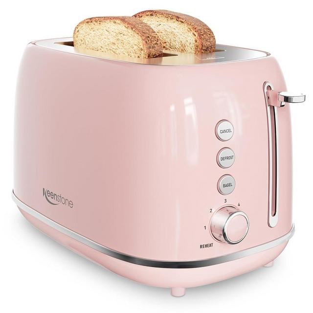 2 Slice Toaster Retro Stainless Steel Toaster with Bagel, Cancel, Defrost Function and 6 Bread Shade Settings Bread Toaster, Extra Wide Slot and Removable Crumb Tray (Pink)