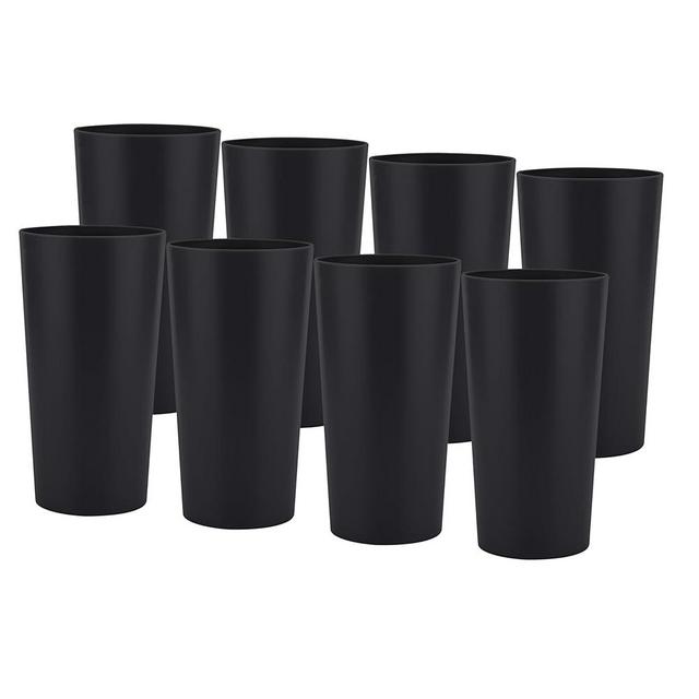 ZAINCA 26-ounce Plastic Drinking Glasses Stackable Tumblers Water Cups Mixed Drinkware set of 8 Black, Reusable Shatter-resistant Dishwasher Safe