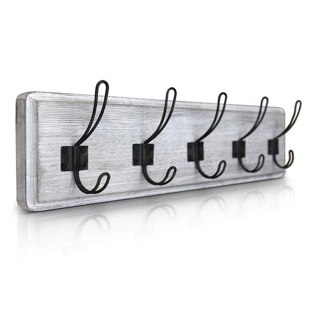 HBCY Creations Rustic Coat Rack - Wall Mounted Whitewash 24" Entryway Coat Hooks - 5 Rustic Hooks, Solid Pine Wood. Perfect Touch for Your Entryway, Kitchen, Bathroom. (Whitewash)