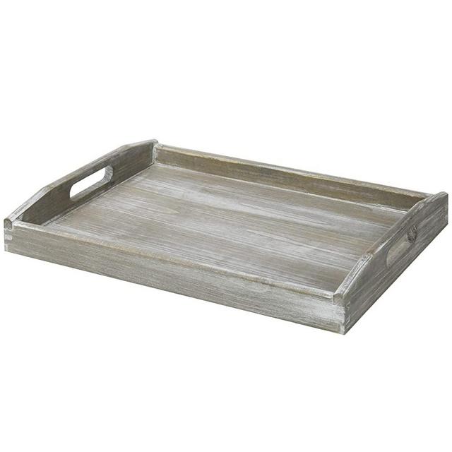 MyGift Rustic Grey Wood Serving Tray with Handles