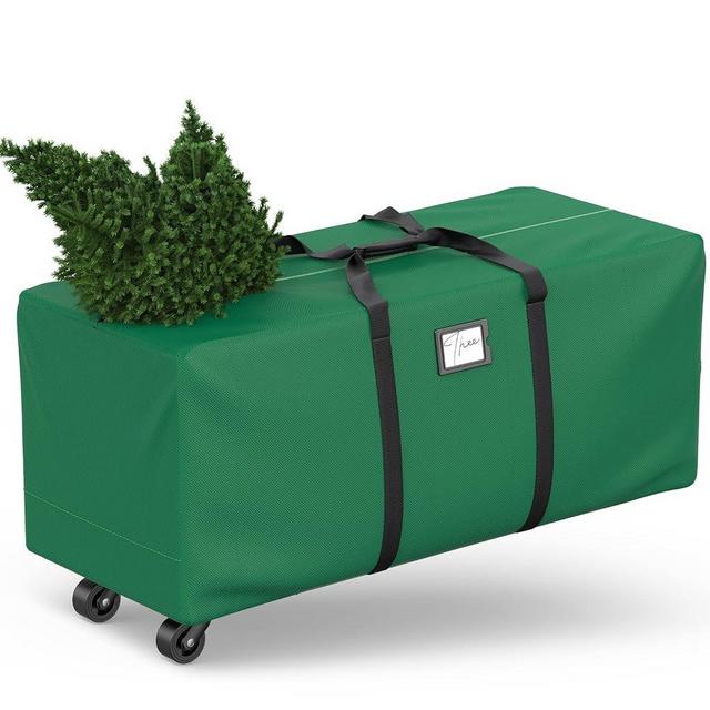 BROSYDA Rolling Christmas Tree Storage Bag, Fits Up to 9 ft Artificial Xmas Disassembled Trees. Extra Large Storage Container with Wheels and Handles. Against Dust, Insects, and Moisture.(Green)