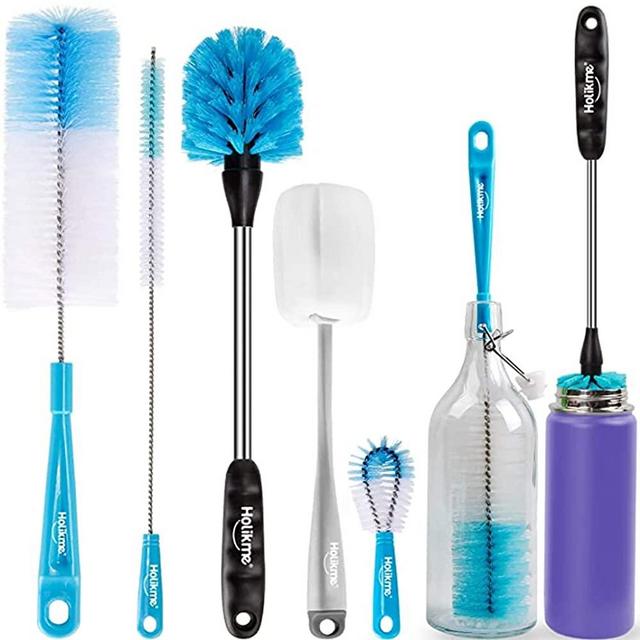 Holikme 5 Pack Bottle Brush Cleaning Set，Long Handle Bottle Cleaner for Washing Narrow Neck Beer Bottles, Wine Decanter, Narrow Cup，Pipes, Hydro Flask Tumbler, Sinks, Cup Cover，White