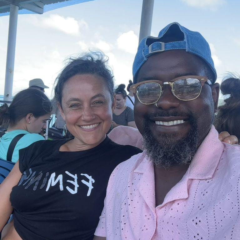 Waiting for the ferry in Vieques, as happy as can be