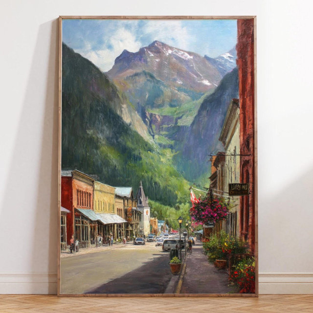 Telluride Colorado Oil Painting Print, Mountain Town Poster, Street Scenic Landscape Art