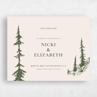 Green Fall Wedding Save the Date - Woodland Forest