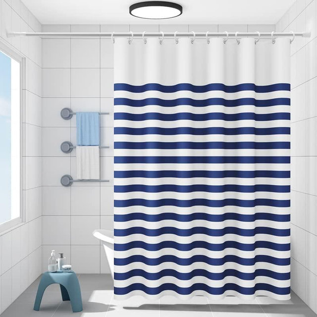 GELMOINY Shower Curtain, Blue Shower Curtains for Bathroom, Nautical Striped and Weighted Hem & Waterproof Shower Curtain Set with 12 Hooks (72x72 Inch) (Blue-2)