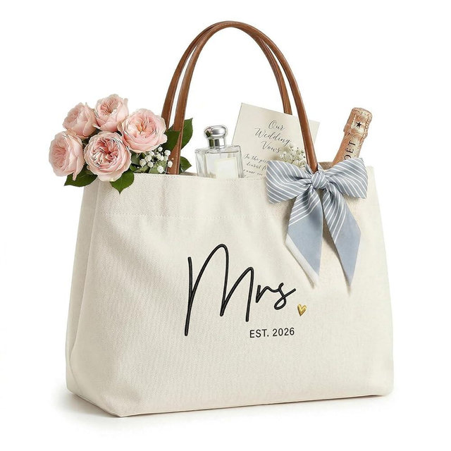 Ugiftcorner Bride Tote Bag, Embroidered Canvas Wedding Essential Tote, Bridal Shower Engagement Bachelorette Beach Bag