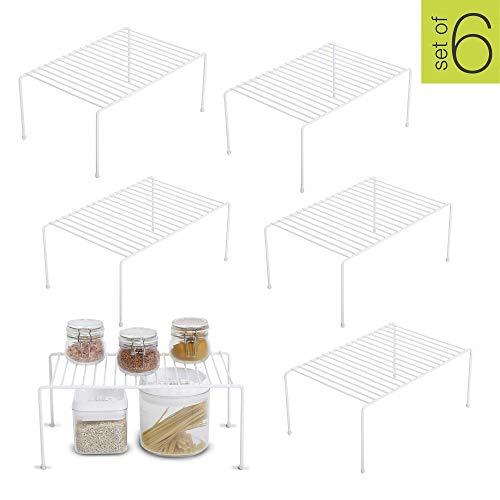 Smart Design Kitchen Storage Shelf Rack w/Plastic Feet - Steel Metal - Rust Resistant Finish - Cups, Dishes, Cabinet & Pantry Organization - Kitchen (13.25 x 6 Inch) (Medium) [White] - Set of 6