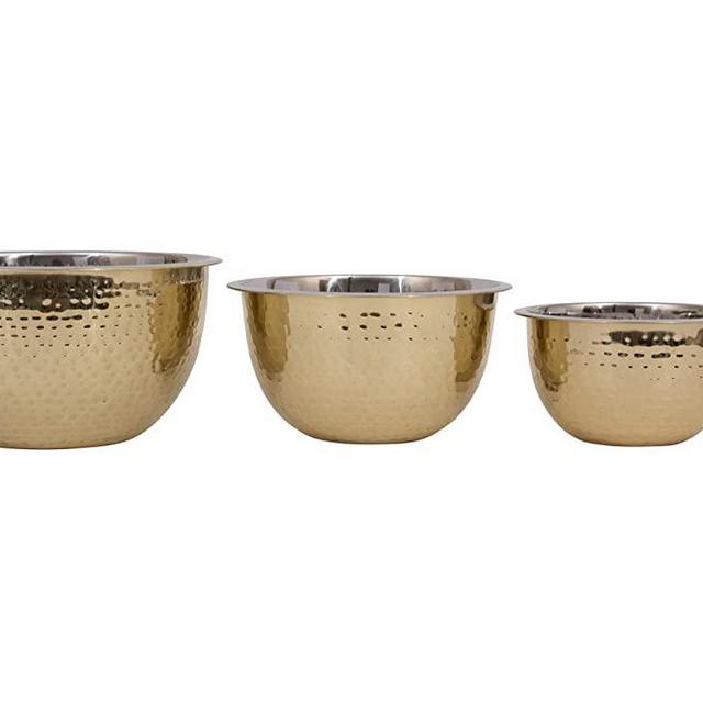 Creative Co-Op Hammered Stainless Steel Bowls in Gold Finish (Set of 3 Sizes)