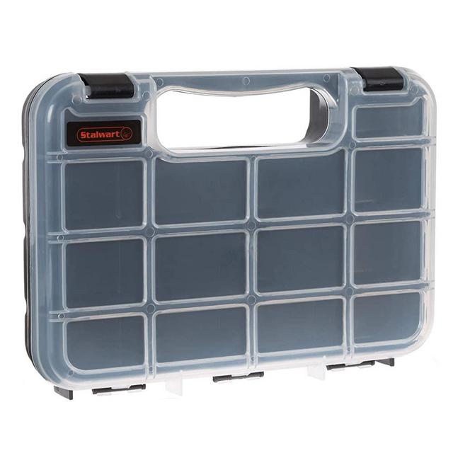 Portable Storage Case with Secure Locks and 14 Small Bin Compartments for Hardware, Screws, Bolts, Nuts, Nails, Beads, Jewelry and More by Stalwart