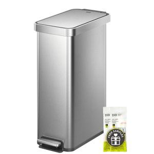EKO Hudson Slim 50L / 13.2 Gallon Kitchen Trash Can with Lid, Stainless Steel Step Garbage Can for Kitchen or Home, Space-Saving Garbage Can with Soft Close Lid, Stay-Open, Liner Ring, Handle
