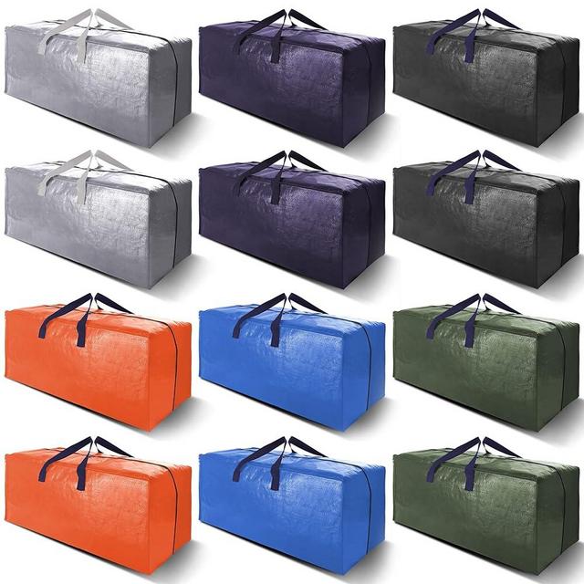 VELVETSURE 12 Pack Heavy Duty Extra Large Moving Bags W/Backpack Straps - Strong Handles & Zippers, Storage Totes For Space Saving, Fold Flat, Alternative to Moving Box and Storage Bin, Multicolor