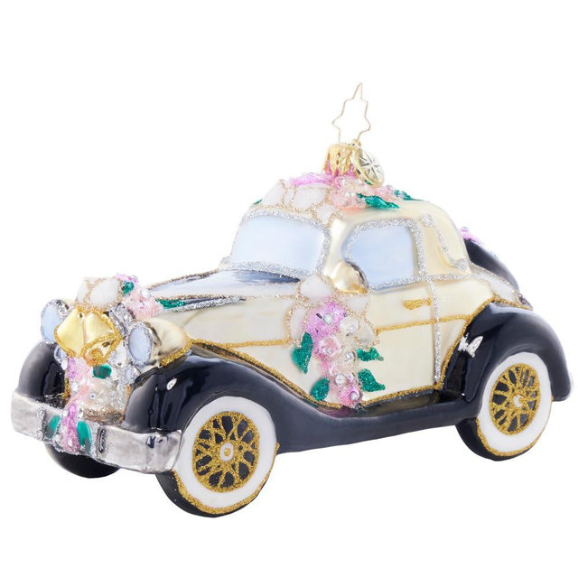Christopher Radko Hand-Crafted European Glass Christmas Tree Decorative Ornament, Wedding Day Wheels