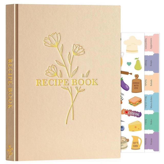 Lanpn Blank Recipe Book Cookbook to Write in Your Own Recipes, Waterproof B5 Empty Cooking Journal for 120 Recipes, Leather Cover Recipe Notebook with Stickers to Organize Your Family Recipes, Oat