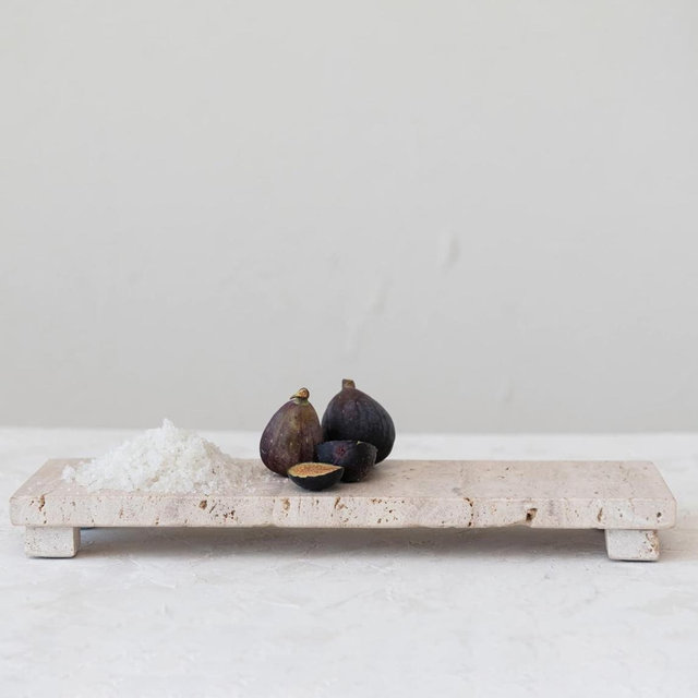 Creative Co-Op Scandinavian Travertine Footed Charcuterie Board, Beige