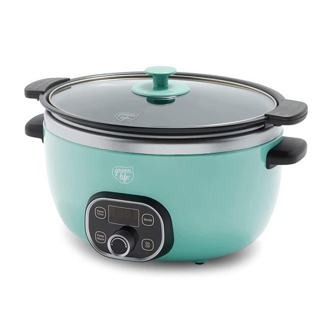 GreenLife Healthy Ceramic Cook Duo Turquoise Slow Cooker, 6QT