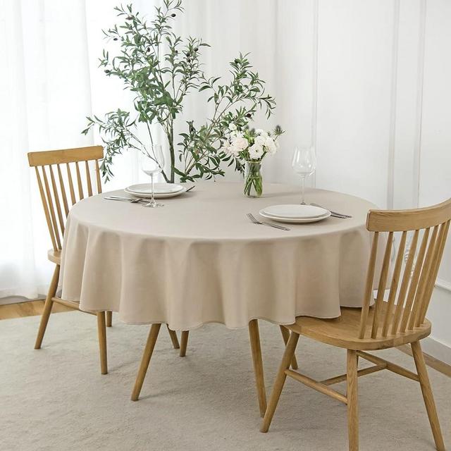 maxmill Round Linen Looking Textured Tablecloth Spill-Proof Wrinkle Free Soft Jacquard Table Cloth for Circular Table Cover, for Dining Room Buffet Banquet Parties Holiday Dinner, 70 Inch Natural