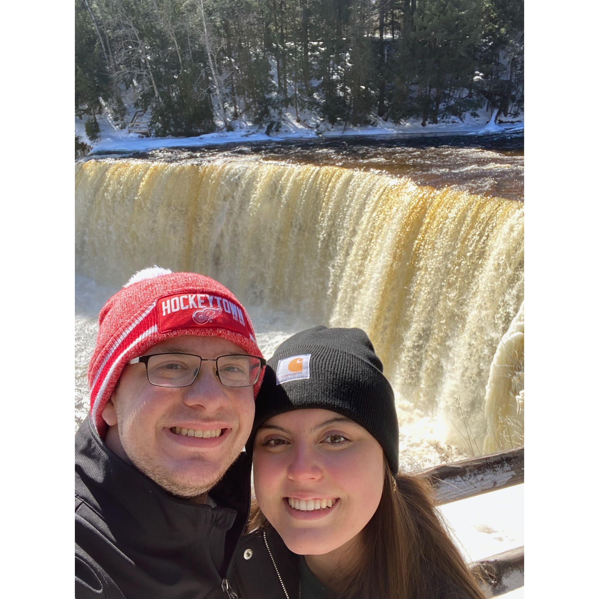 Nat's grand tour of Michigan (and first time meeting most of David's family) included this stop at Tahquamenon Falls.