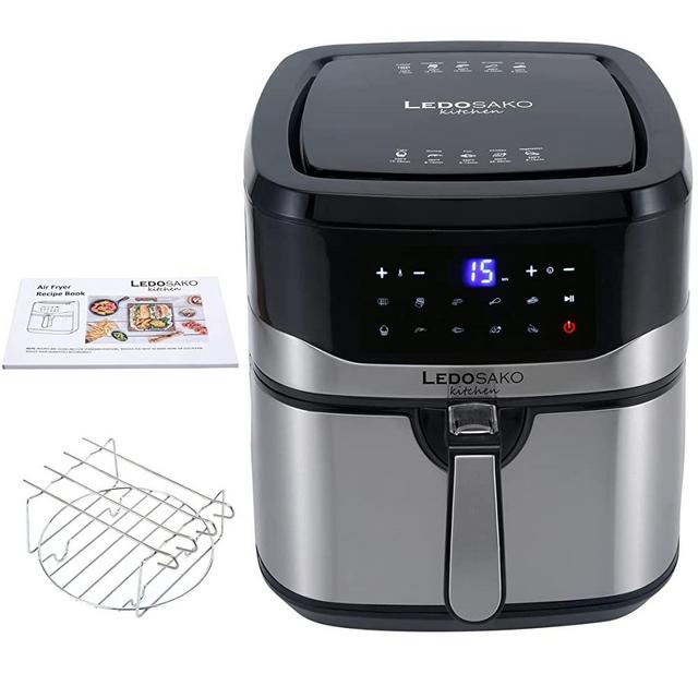 LEDOSAKO Air Fryer-1700W 10 Quart Large Family-sized Air-fryer Oven with Non-stick Basket, 100 Recipes, Digital LED Display Touchscreen and One-touch 10 Preset Cooking Functions for Grilling, Toasting, Roasting, etc.